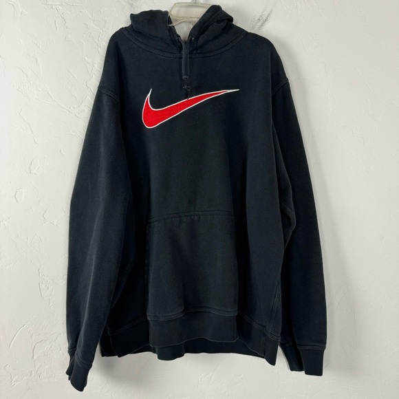 Nike Other - Nike Club Pullover Sweatshirt Hoodie Jacket Swoosh Logo Big Front Black Red